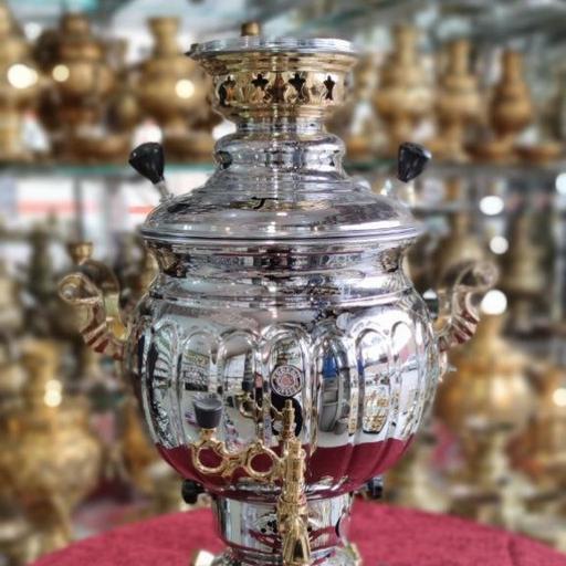 سماور گازی طوفان مدل توپی ترکدار دسته طلایی